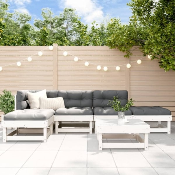 Loungegrupp för trädgården med dynor 6 delar vit massiv teak