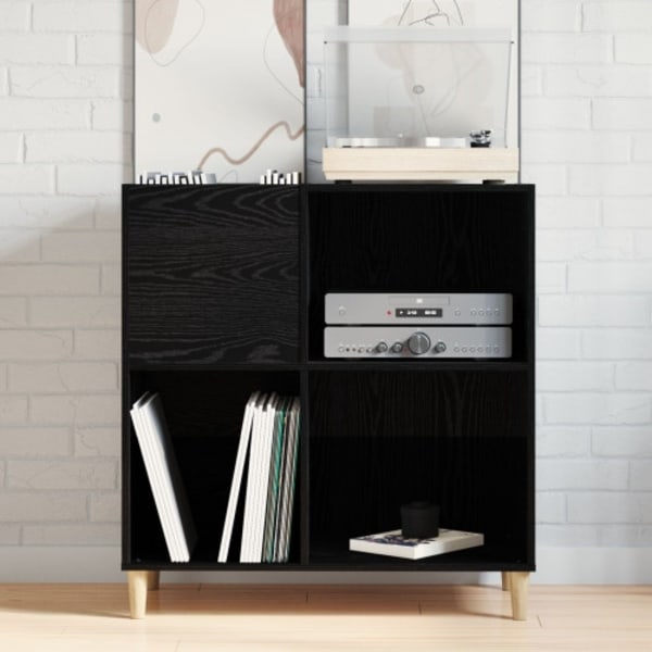 Skåp för vinylskivor svart ek 84,5x38x89 cm konstruerat trä
