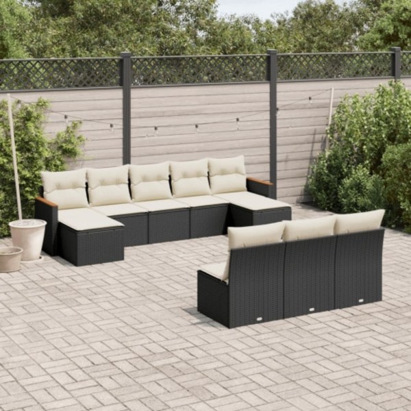 Loungegrupp 10 delar med svarta dynor konstrotting