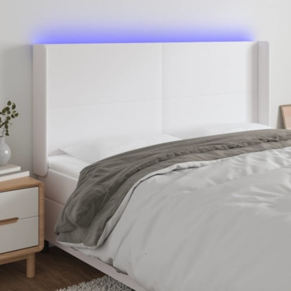 Sänggavel LED vit 183x16x118/128 cm konstläder