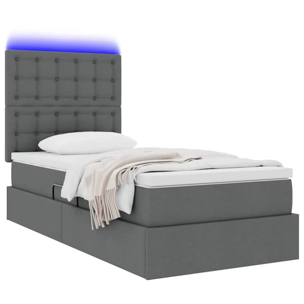 Förvaringssäng med LED med led Mörkgrå 90 x 200 cm Polyester