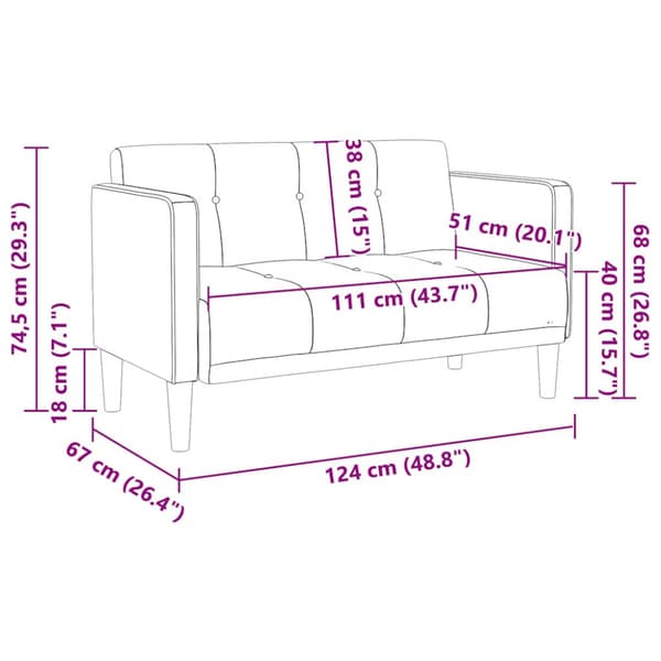 Loveseat soffa ljusgrå 111 cm sammet