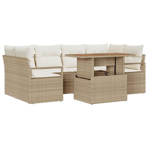 Trädgårdsoffset med lagring 7 pcs Beige Poly rattan