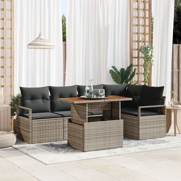Trädgårdsoffset med lagring 6 pcs Grå Poly rattan