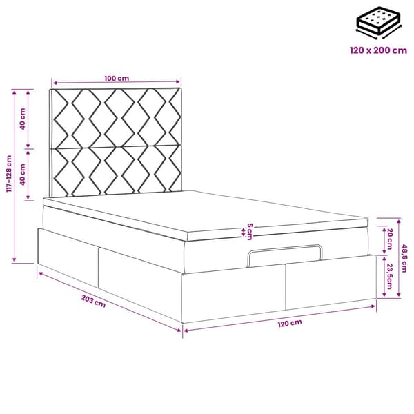 Ottoman säng med madrass Ljusgrå 120 x 200 cm Sammet