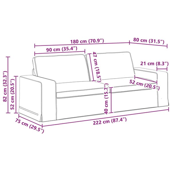 Soffset 2 pcs Mörkgrå 222 x 80 x 82 cm tyg