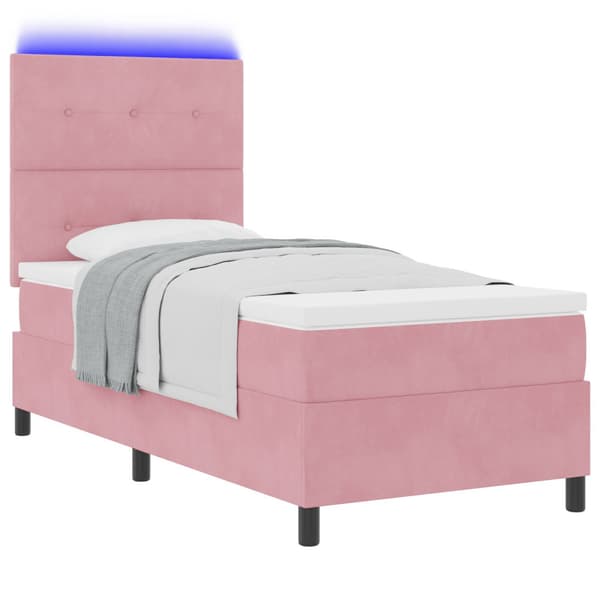 LED Box Säng med madrass Rosa 100 x 200 cm Sammet