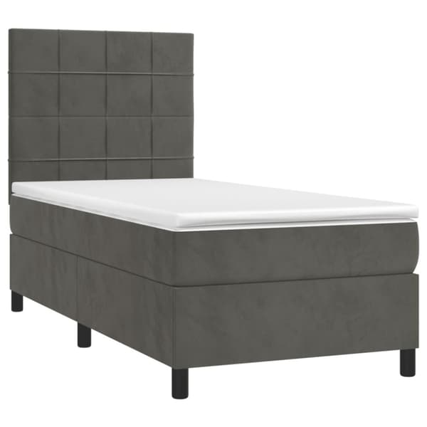 Ramsäng med madrass & LED mörkgrå 100x200 cm sammet