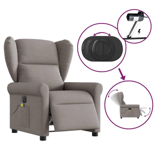 Elektrisk massagefåtölj taupe tyg