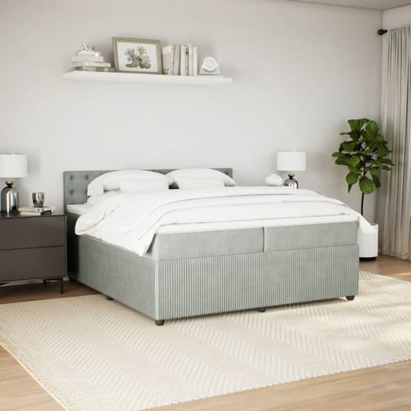 Ramsäng med madrass ljusgrå 200x200 cm sammet