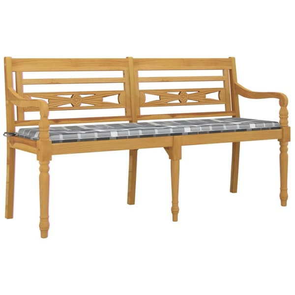 Bataviabänk med grårutig dyna 150 cm massiv teak