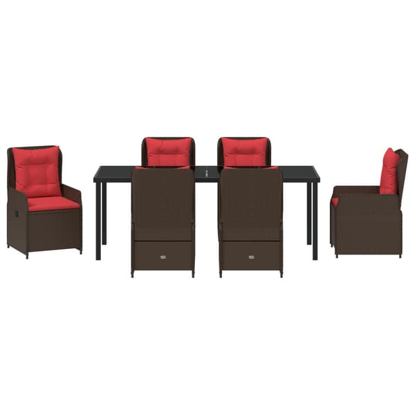 Trädgårdsmöbelset med kudde 7 pcs Brun Poly rattan
