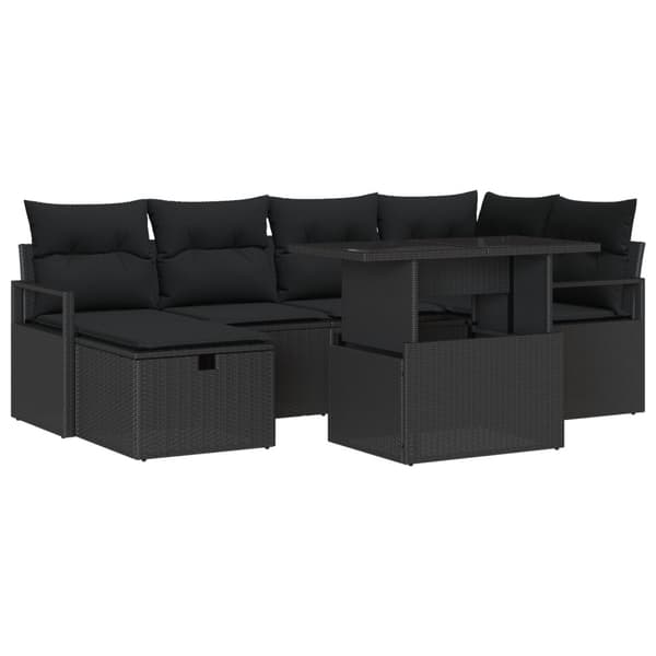 Trädgårdsoffset med kudde med lagring 7 pcs Svart Poly rattan