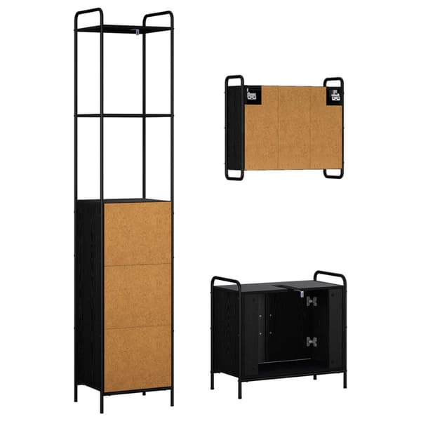Badrumsskåpsset 3 st Svart ek 40 x 36 x 200,5 cm