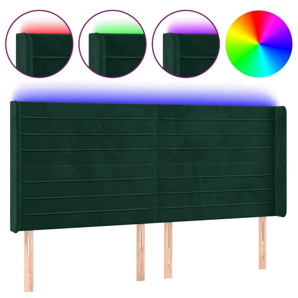 Sänggavel LED mörkgrön 183x16x118/128 cm sammet