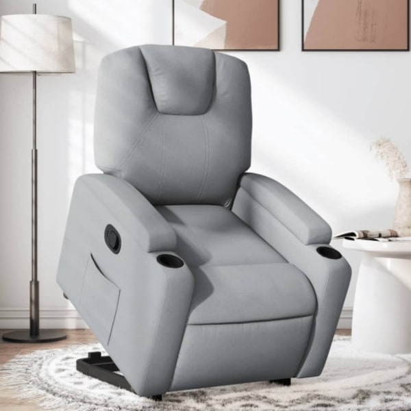 Reclinerfåtölj med uppresningshjälp ljusgrå tyg