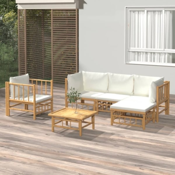 Loungegrupp 6 delar gräddvita dynor bambu