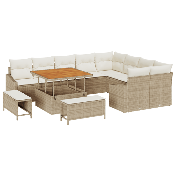 Trädgårdsoffset med kudde med lagring 12 pcs Beige Poly rattan