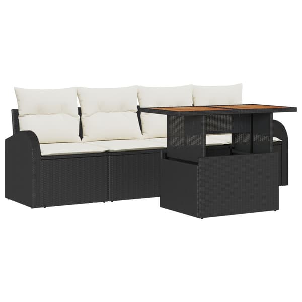 Trädgårdsoffset med lagring 5 pcs Svart Poly rattan