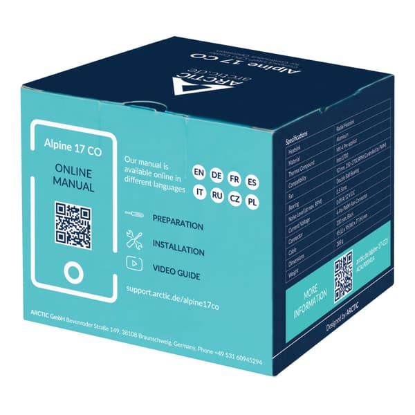 ARCTIC Alpine 17 CO Processor Luftkylare 9,2 cm Svart, Silver 1 styck