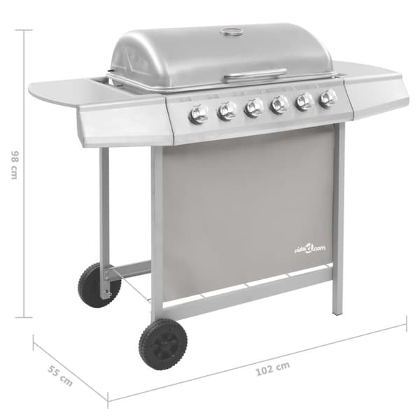 Gasolgrill med 6 brännare silver