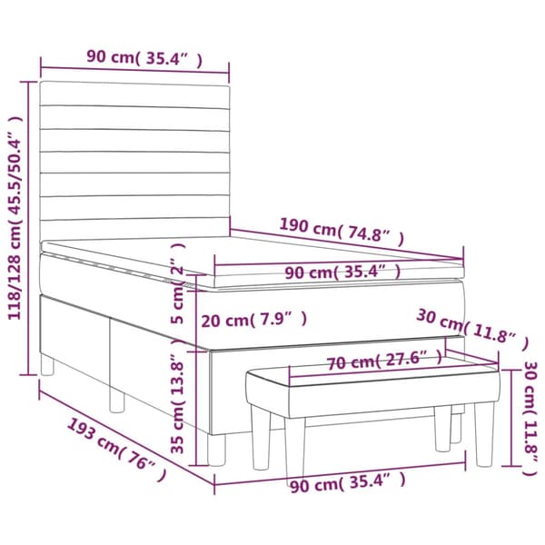 Ramsäng med madrass gräddvit 90x190 cm tyg