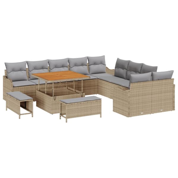 Trädgårdsoffset med kudde 13 pcs Beige konstrotting