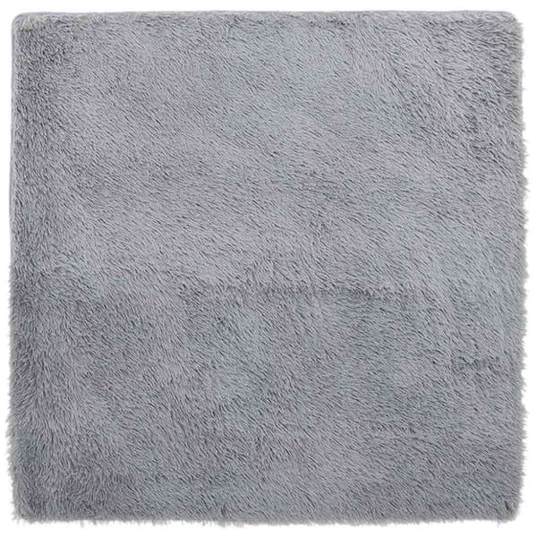 Ryamatta med lång lugg NAVARRA silvergrå 160x160 cm polyester