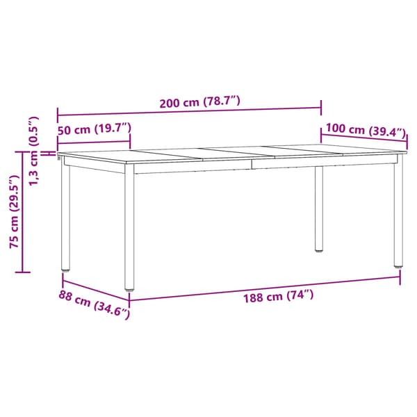 Matbord 200 x 100 x 75 cm Konstruerat trä Rektangulär