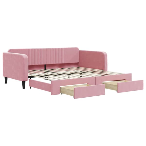 Dagbädd utdragbar med lådor rosa 100x200 cm sammet