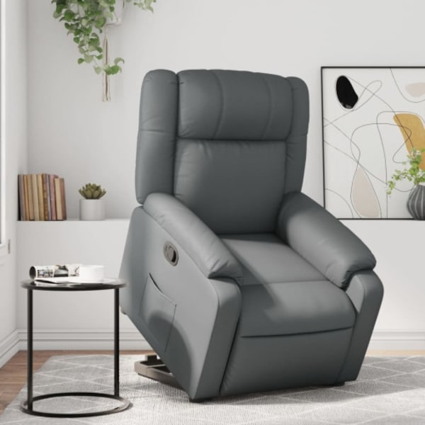 Reclinerfåtölj med uppresningshjälp grå konstläder