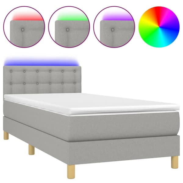 Ramsäng med madrass & LED ljusgrå 100x200 cm tyg