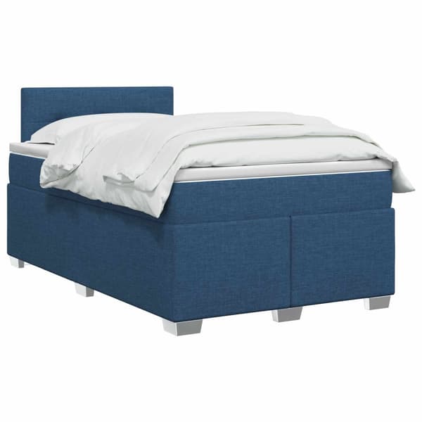 Boxspring säng med madrass och LED Blå 120 x 200 cm Tyg