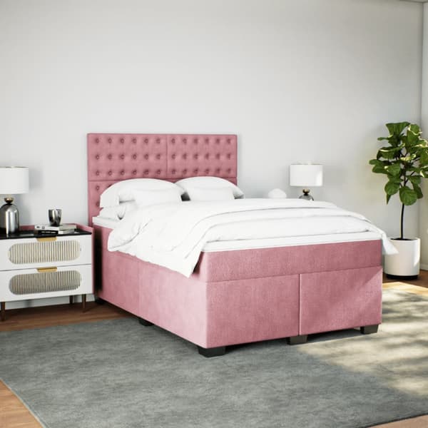 Ramsäng med madrass rosa 140x200 cm sammet