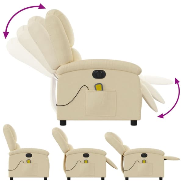 Elektrisk massagefåtölj gräddvit tyg