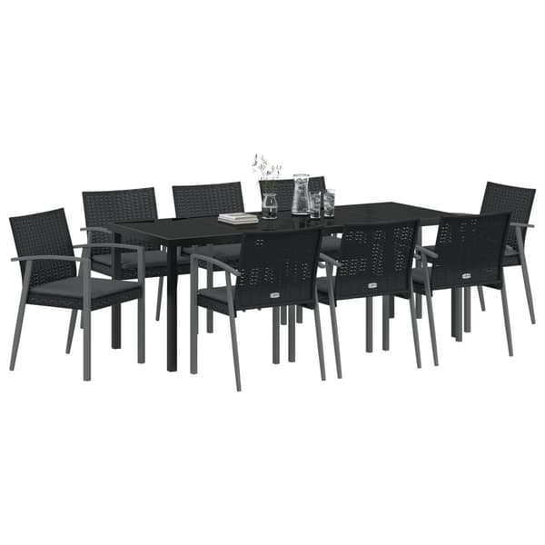 Trädgårdsmöbelset 9 pcs Svart och Grå PE Rattan