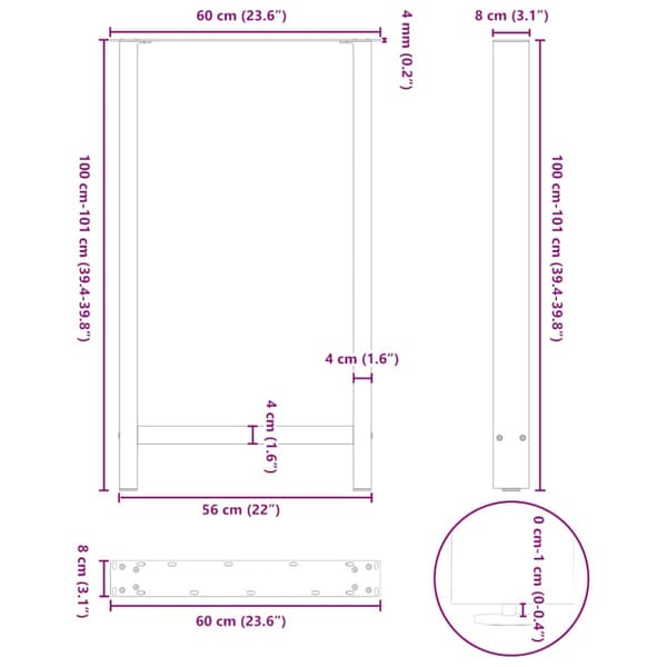 Barbordsben svarta 2 st 60x(100-101) cm stål