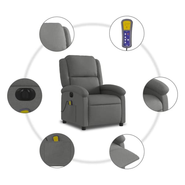 Elektrisk massagefåtölj mörkgrå tyg