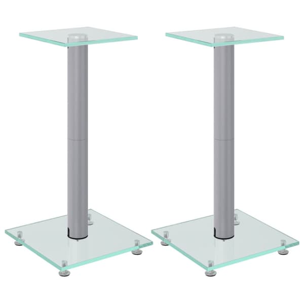 Högtalarstativ 2 st härdat glas 1-pelardesign silver