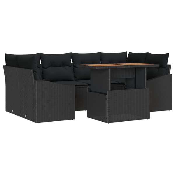 Trädgårdsoffset med lagring 7 pcs Svart Poly rattan