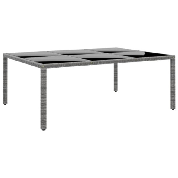Trädgårdsbord 200x150x75 cm härdat glas och konstrotting grå
