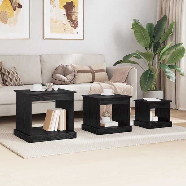 Kaffeebord 3 pcs Svart Ek Konstruerat trä