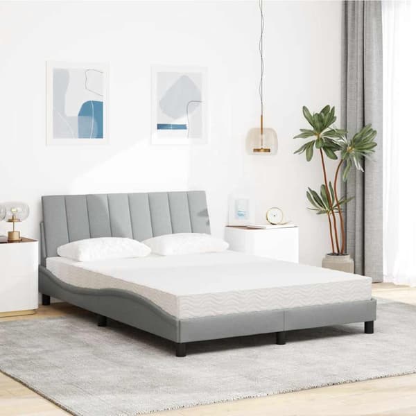 Bed with Mattress "Hanko" Light Grey 140x200 cm Fabric