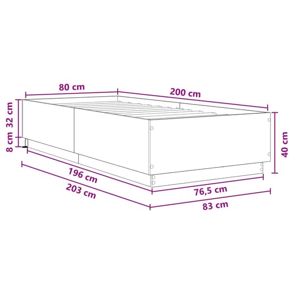 Sängram med LED Vit 80 x 200 cm Konstruerat trä