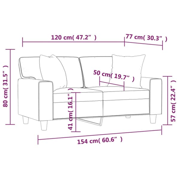 2-sits soffa med prydnadskuddar gräddvit 120 cm konstläder