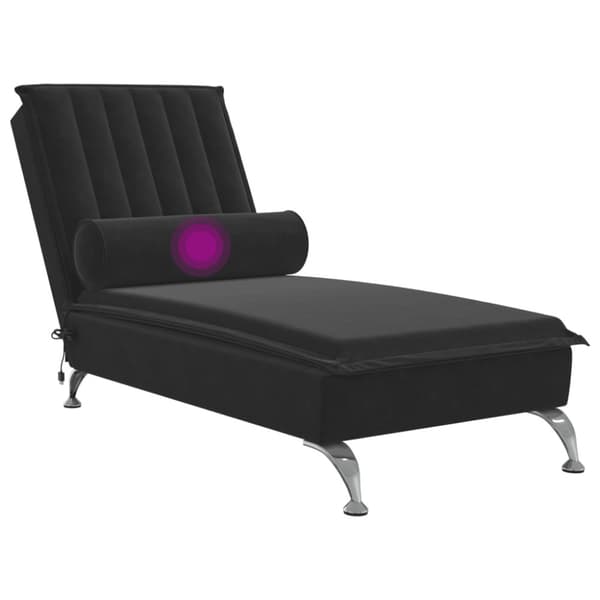Massageschäslong med bolster svart sammet