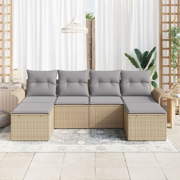 Trädgårdsoffset med kudde 6 pcs Beige konstrotting