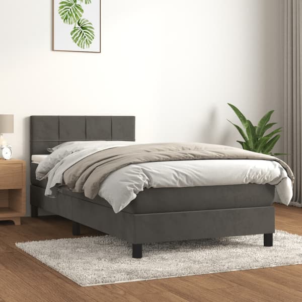 Ramsäng med madrass mörkgrå 100x200 cm sammet