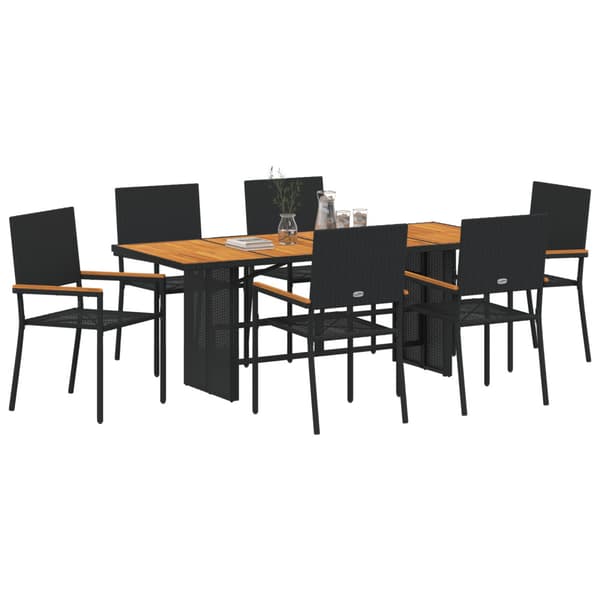 Trädgårdsmöbelset 7 pcs Svart konstrotting