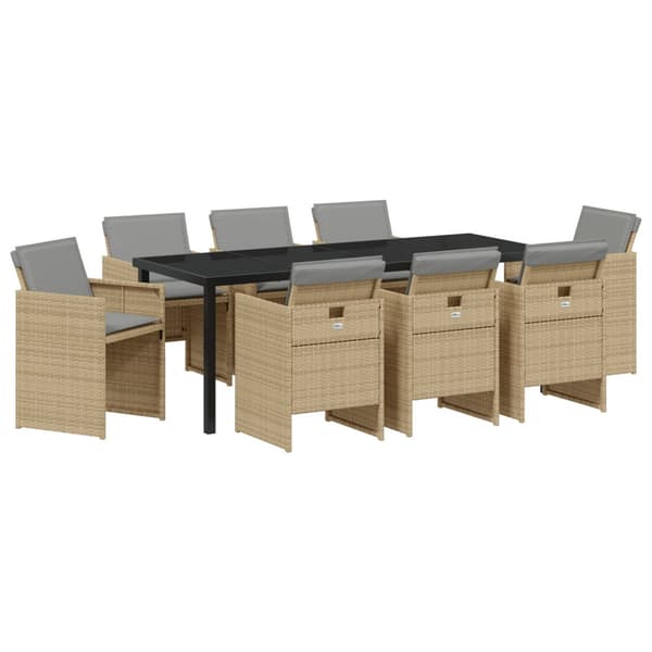 Trädgårdsmöbelset 9 pcs Beige konstrotting